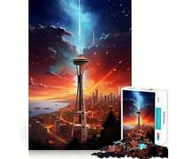 Puzzle Space Needle Seattle Paint da 1000 pezzi per adulti, gioco per allenare la mente, morbido e rilassante, da assemblare, un regalo delizioso (38x26cm)