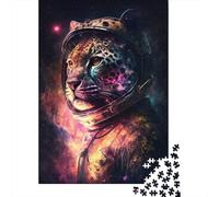 Puzzle spaziale con astronauta e leopardo, giochi stimolanti per famiglie, puzzle in cartone riciclato al 100% per bambini adulti, regalo di compleanno, 300 pezzi (40x28 cm)