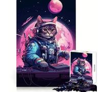 Puzzle spaziale con gatto astronauta e musica, 1000 pezzi, per adolescenti, stimolante per la mente, rilassante e divertente, con taglio netto, ideale come regalo (38x26cm)