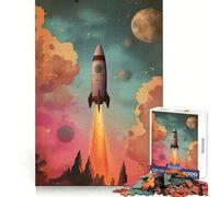 Puzzle spaziale retrò con lancio di razzi, 1000 pezzi, per adulti e ragazzi Ricorda, costruisci lentamente, divertiti, ritaglio preciso, opera d'arte da collezione (38x52cm)