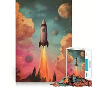 Puzzle spaziale retrò con lancio di razzi per ragazzi, 1000 pezzi, gioco di abilità mentale, svago leggero, design da assemblare, regalo di alta qualità (38x26cm)