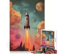 Puzzle spaziale retrò con lancio di razzi per ragazzi, 1000 pezzi, gioco di abilità mentale, svago leggero, design da assemblare, regalo di alta qualità (38x26cm)