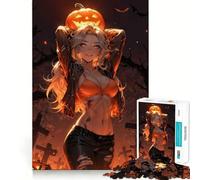 Puzzle spettrale con ragazza zucca in stile anime per adolescenti, 1000 pezzi, gioco di logica stimolante, antistress, bordi trasparenti, regalo classico 38x26cm
