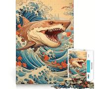 Puzzle "Squalo Giappone Grande Onda" da 1000 pezzi per adolescenti, gioco di logica semplice, svago facile, taglio perfetto, regalo di compleanno 38x26cm
