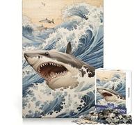 Puzzle "Squalo Giappone - Grande Onda" per ragazzi, 1000 pezzi, gioco di logica, divertimento al chiuso, bordi precisi, pezzo da collezione 38x52cm