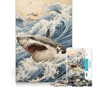 Puzzle "Squalo Giappone - Grande Onda" per ragazzi, 1000 pezzi, gioco di logica, divertimento al chiuso, bordi precisi, pezzo da collezione 38x52cm