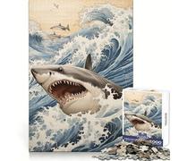 Puzzle "Squalo Giappone - Grande Onda" per ragazzi, 1000 pezzi, gioco intelligente per il tempo libero, taglio preciso, regalo stagionale 50x75cm