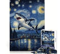 Puzzle "Squalo nella notte stellata" per ragazzi, 1000 pezzi, gioco intelligente per il tempo libero, taglio preciso, regalo stagionale 38x26cm