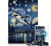 Puzzle "Squalo nella notte stellata" per ragazzi, 1000 pezzi, gioco intelligente per il tempo libero, taglio preciso, regalo stagionale 38x26cm