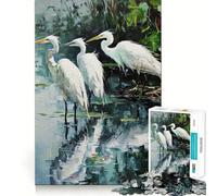 Puzzle "Stagno, Airone, Serenità" per Adolescenti, 1000 Pezzi, Rafforza la Memoria, Rilassa, Passatempo, Qualità, Bordo, Regalo Festivo (50x75cm)