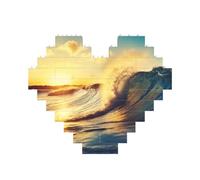Puzzle stampato con paesaggio marino tramonto mare surf 10,8 x 12,8 cm, puzzle a forma di cuore impegnativo gioco per adulti, divertente decorazione decorativa da parete