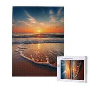 Puzzle stampato con tramonto sulla spiaggia, con scatola portaoggetti, puzzle in legno per adulti e bambini, 500 pezzi, gioco decorativo divertente per la famiglia, 38 x 52 cm
