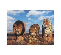 Puzzle stampato da 500 pezzi per adulti con leone, leopardo e tigre che lottano per il cibo - Puzzle in legno per adulti e anziani