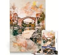 Puzzle Stari Most in acquerello da 1000 pezzi per ragazzi, stimolante per la mente, ideale per il tempo libero, con bordi precisi e un regalo pensato con cura 50x75cm