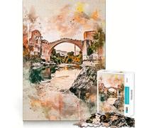 Puzzle Stari Most in acquerello da 1000 pezzi per ragazzi, stimolante per la mente, ideale per il tempo libero, con bordi precisi e un regalo pensato con cura 50x75cm