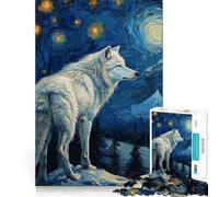 Puzzle Starlit White Wolf da 1000 pezzi per ragazzi, gioco di logica e abilità, tranquillo, con taglio preciso, sorpresa di Natale 38x52cm