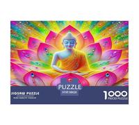 Puzzle statua Buddha gigante con loto psichedelico e vivace, 1000 pezzi, carta riciclata, regalo e attività divertente per casa, 38x26cm