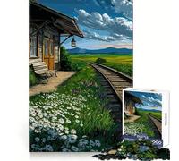 Puzzle "Stazione ferroviaria rurale con margherite" per ragazzi, 1000 pezzi, stimola la memoria, momenti di serenità, taglio premium, regalo di compleanno (38x26cm)