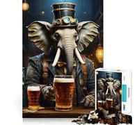 Puzzle Steampunk a forma di elefante e birra per adulti, 1000 pezzi, gioco per allenare la mente, svago leggero, design da assemblare, regalo stagionale 50x75cm