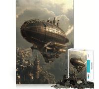 Puzzle Steampunk Airship Over City da 1000 pezzi per adolescenti, gioco di logica, antistress, taglio netto, lista dei desideri di Babbo Natale 38x26cm