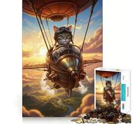 Puzzle Steampunk Cat Pilot Airship da 1000 pezzi per adolescenti, ideale per migliorare la memoria e il tempo libero, con motivo Babbo Natale intagliato 50x75cm