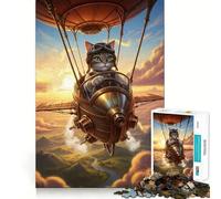 Puzzle Steampunk Cat Pilot Airship per ragazzi, 1000 pezzi, gioco di logica, divertimento al chiuso, bordi precisi, pezzo da collezione 38x52cm