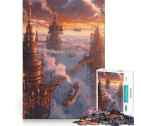 Puzzle Steampunk City al tramonto, 1000 pezzi per ragazzi, giocattolo intelligente per la casa, passatempo, taglio preciso, regalo pensato 38x26cm