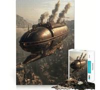 Puzzle Steampunk con dirigibile sopra la città, 1000 pezzi, per adulti, ideale come regalo, gioco di logica, svago leggero, bordi puliti, regalo delizioso 38x26cm