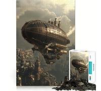 Puzzle Steampunk con dirigibile sopra la città per ragazzi, 1000 pezzi, gioco di logica e antistress, taglio preciso, regalo di Babbo Natale 50x75cm