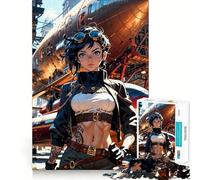 Puzzle Steampunk con donna e dirigibile per adolescenti, 1000 pezzi, rompicapo rilassante, divertente, artistico, da assemblare, regalo adorabile 38x52cm