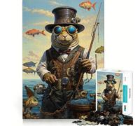 Puzzle Steampunk con foca pescatrice e adolescente, 1000 pezzi, gioco di logica, divertimento per tutta la famiglia, bordo premium, 38x26cm