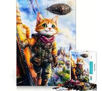 Puzzle Steampunk con gatto avventuriero per adulti, 1000 pezzi, gioco di logica, divertente da assemblare, taglio preciso, regalo memorabile 50x75cm
