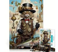 Puzzle Steampunk con gatto e pesce persico, 1000 pezzi, per adulti, gioco di logica e rompicapo, antistress, taglio preciso, 50x75cm