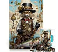 Puzzle Steampunk con gatto e pesce persico, 1000 pezzi, per ragazzi, gioco stimolante, divertente e rilassante, taglio preciso, regalo di Natale 38x26cm