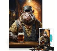 Puzzle Steampunk con ippopotamo e birra artigianale, 1000 pezzi, ideale per adolescenti, per migliorare la memoria, rilassarsi e divertirsi, con tagli netti e dettagliati, pezzo da collezione 50x75cm