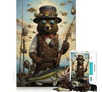 Puzzle Steampunk con orso che pesca, 1000 pezzi, gioco di logica e antistress per ragazzi, ideale come regalo di Babbo Natale 50x75cm