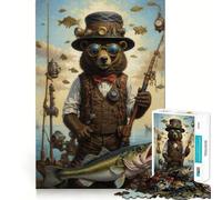 Puzzle Steampunk con orso pescatore per ragazzi, 1000 pezzi, gioco di logica, divertimento al chiuso, bordi precisi, pezzo da collezione 38x52cm