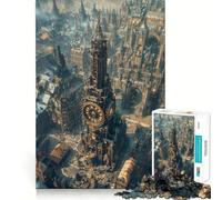 Puzzle Steampunk con torre dell'orologio e paesaggio urbano per ragazzi, 1000 pezzi, gioco per allenare la mente, attività per la casa, taglio di precisione, decorazione murale 38x52cm