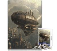 Puzzle Steampunk Dirigibile sopra la città, 1000 pezzi, gioco educativo per la concentrazione mentale, idea regalo speciale commovente, dimensioni 50x75cm