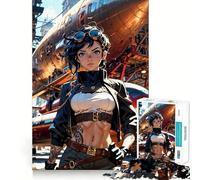 Puzzle Steampunk Donna con Dirigibile da 1000 pezzi per adolescenti, gioco di logica semplice, svago facile, taglio perfetto, regalo di compleanno 38x26cm