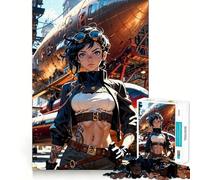 Puzzle Steampunk Donna con Dirigibile per Adolescenti, 1000 Pezzi, Giocattolo Intelligente per il Tempo Libero, Taglio Preciso, Regalo Stagionale 50x75cm