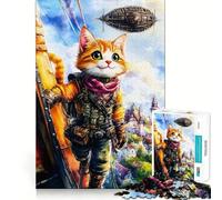 Puzzle Steampunk Gatto Avventuriero da 1000 pezzi per adulti, gioco di logica puro, divertimento rilassante, tagli netti, 38x26cm