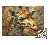 Puzzle Steampunk Giraffa da 1000 pezzi Giraffa dorata in primo piano per adulti Gioco educativo Decorazione per la casa Sfida ad alta difficoltà Compleanno maschile e femminile 52x38cm/1000pcs Regalo