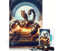 Puzzle Steampunk Gufo Scorpione Macchina da 1000 pezzi per adulti, gioco stimolante, silenzioso e divertente, taglio preciso, regalo speciale 38x52cm