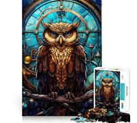 Puzzle Steampunk Gufo Stained da 1000 pezzi per adolescenti, gioco per l'esercizio mentale, relax, design, assemblaggio, lista dei desideri di Babbo Natale 38x26cm