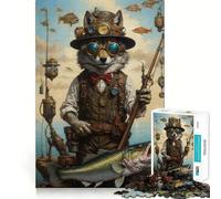 Puzzle Steampunk Lupo che pesca, 1000 pezzi, per adulti e ragazzi, per migliorare la memoria e favorire il rilassamento, ideale come regalo di Natale 38x26cm