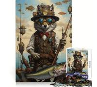 Puzzle Steampunk Lupo che pesca, 1000 pezzi, per adulti e ragazzi, per migliorare la memoria e favorire il rilassamento, ideale come regalo di Natale 38x26cm
