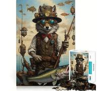 Puzzle Steampunk Lupo che pesca, 1000 pezzi per adulti, gioco stimolante, divertente e silenzioso, taglio preciso, regalo speciale 50x75cm