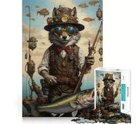 Puzzle Steampunk Lupo Pescatore per Adolescenti 1000 Pezzi Puzzle Mentale Divertimento Rilassante Assemblaggio Artistico Regalo Perfetto 38x52cm