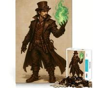 Puzzle Steampunk Mago con Fuoco Verde da 1000 Pezzi per Adulti e Ragazzi, Migliora la Memoria, Leggero, Rilassante, Taglio Preciso, Regalo Splendido 38x52cm
